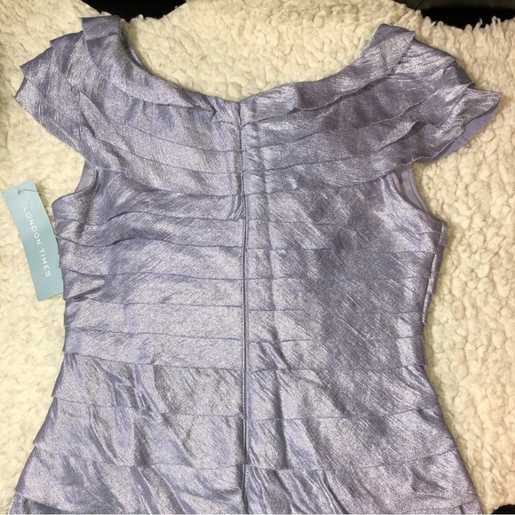 London Times Lilac Tiered Ruffle Sheath Cocktail Dresz - Picture 7 of 9